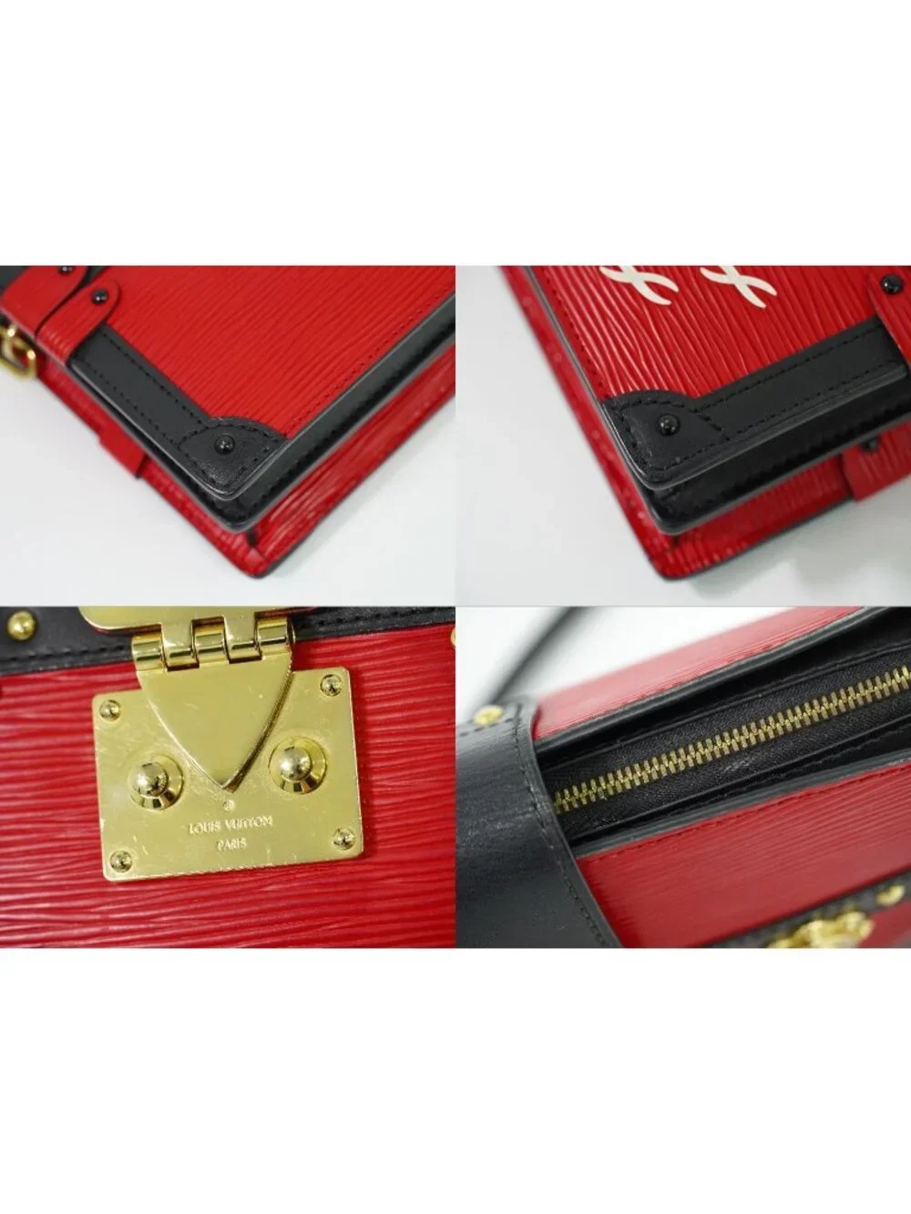 Louis Vuitton LV Trunk Clutch Leather Shoulder Bag Pochette Rouge Noir